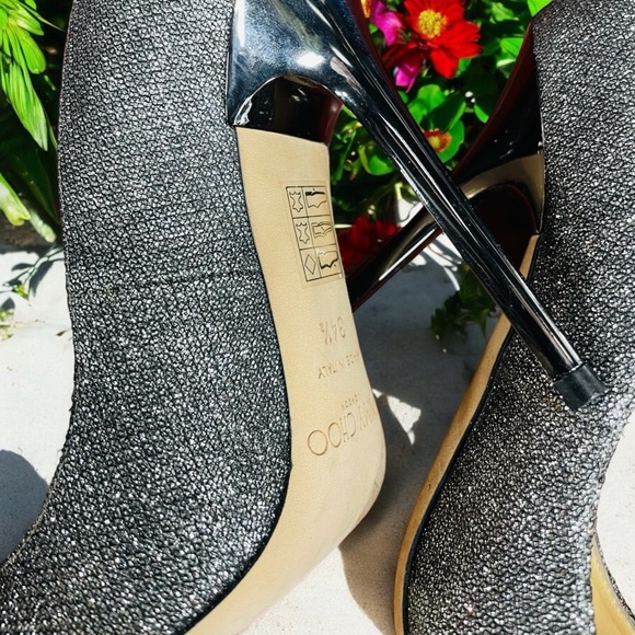JIMMY CHOO Abel 100mm Pumps in Anthracite Silver Glitter Metallic 34.5 - Picture 8 of 13
